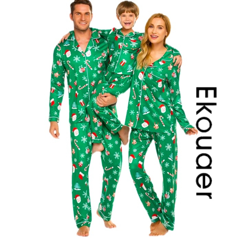 EKOUAER Christmas Family Pajamas Long Sleeve Button Down Adult Unisex Sz Medium
